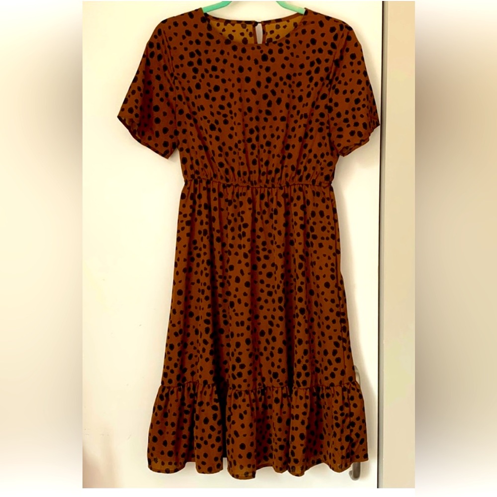 SHEIN Orange Midi Sundress with Crew Neck and Short Sleeves